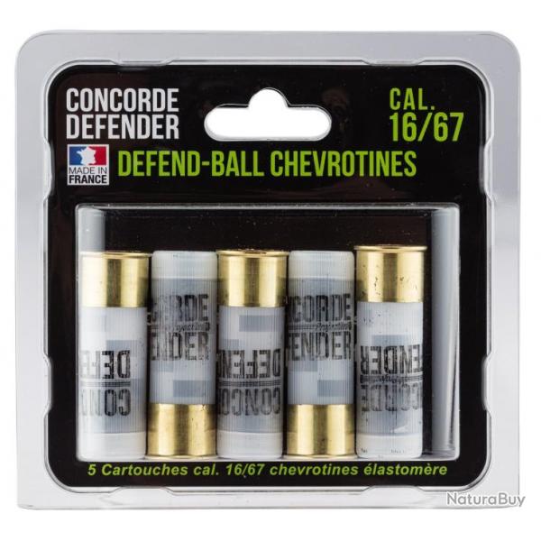 5 CARTOUCHES DEFEND-BALL CAL. 16/67 CHEVROTINES ELASTOMERE