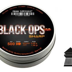 BOÎTE DE 500 PLOMBS BLACK OPS SHARP À TÊTE POINTUE CAL. 4.5 MM