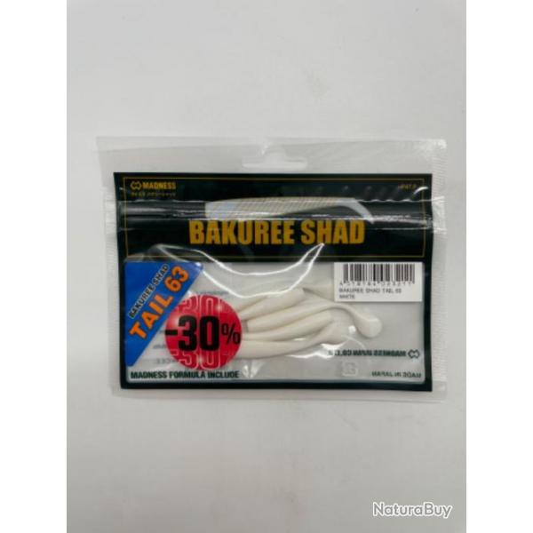 Leurres souples madness bakuree shad tail 63 white