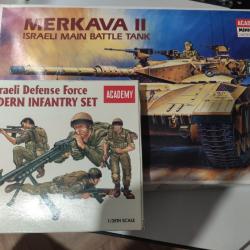 Maquette 1/35 lot char Israëlien Merkava II + 1 boite infanterie moderne Israéliene marque Academy.