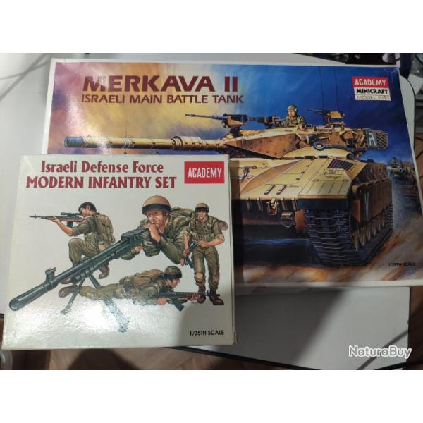 Maquette 1/35 lot char Isralien Merkava II + 1 boite infanterie moderne Israliene marque Academy.