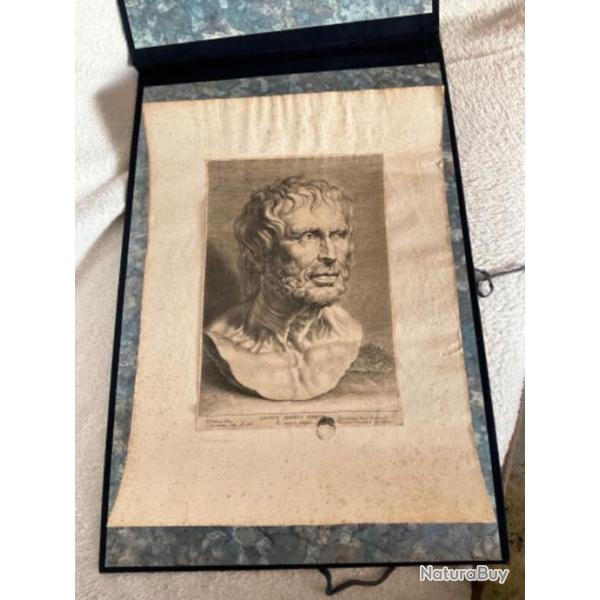 Gravure ancienne portrait de Snque 1638