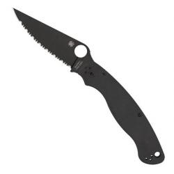 Couteau "Military 2" S30V / G10 noir, Finition DLC noir, Tranchant dentelé [Spyderco]