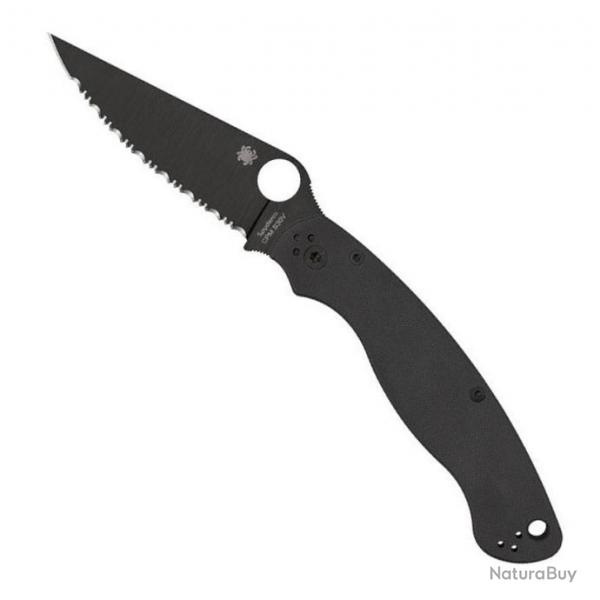 Couteau "Military 2" S30V / G10 noir, Finition DLC noir, Tranchant dentel [Spyderco]