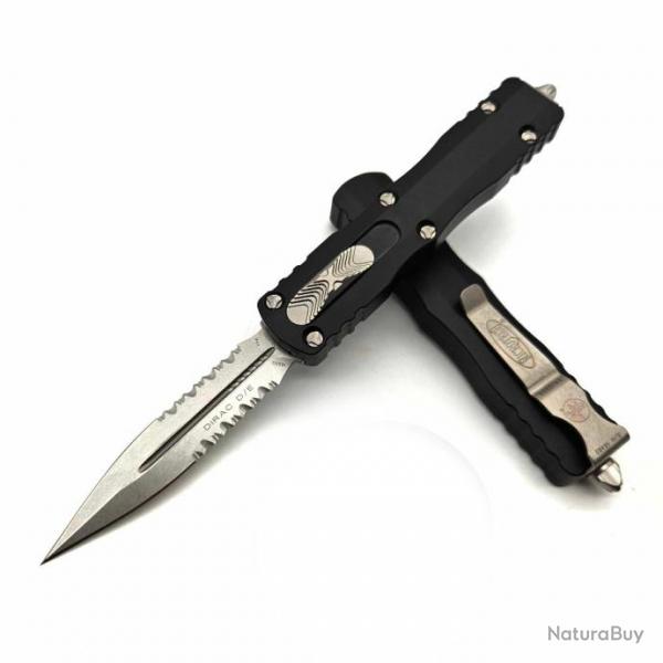 Couteau Automatique Microtech Dirac 225-11 Stonewash Double Edge Partial Serrated USA MCT22511