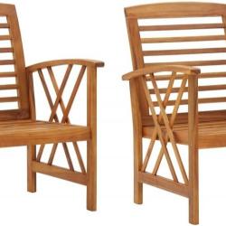 2X Bois d'Acacia Massif Chaises de Jardin Fauteuils de Patio Chaises de Terrasse Fauteuils de Jardin