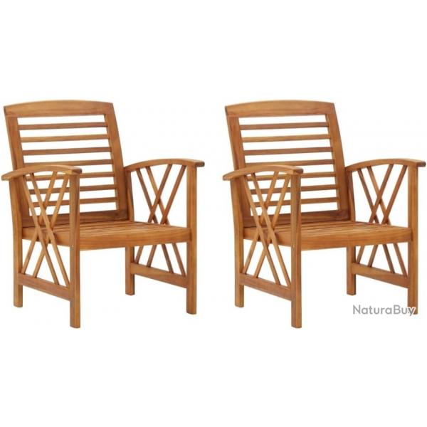 2X Bois d'Acacia Massif Chaises de Jardin Fauteuils de Patio Chaises de Terrasse Fauteuils de Jardin