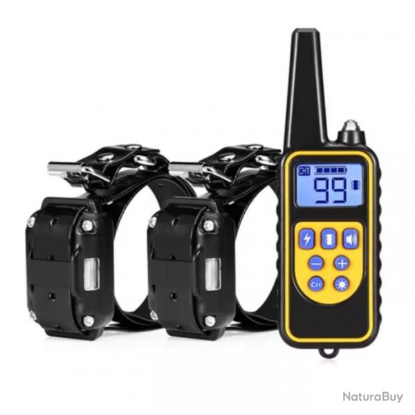 COLLIER DE DRESSAGE 2 chiens noir - 800 METRES - ecran LCD Top fiabilit