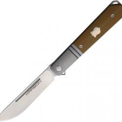 KARB113 Couteau Karbon Flatline Tan Manche G10/Titane Lame Acier 154CM IKBS Framelock Clip