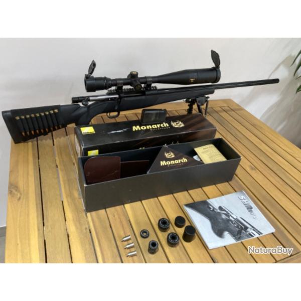 Swiss Arms SHR 970 Match cal 7.08 Rem + lunette Nikon monarch 8-32x50 + bipied