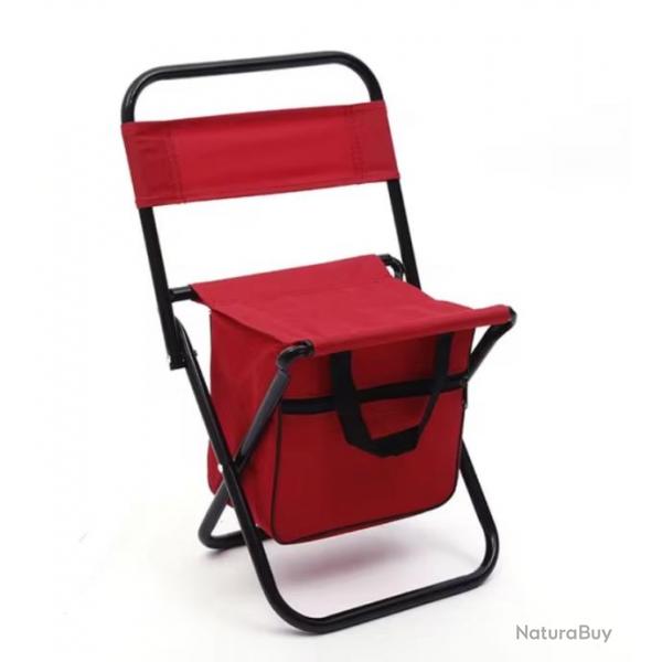 Chaise Pliante Portable avec Sac Isotherme et Dossier - Tabouret de Pche, Camping, et Plage Rouge