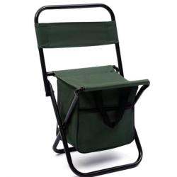 Chaise Pliante Portable avec Sac Isotherme et Dossier - Tabouret de Pêche, Camping, et Plage Vert