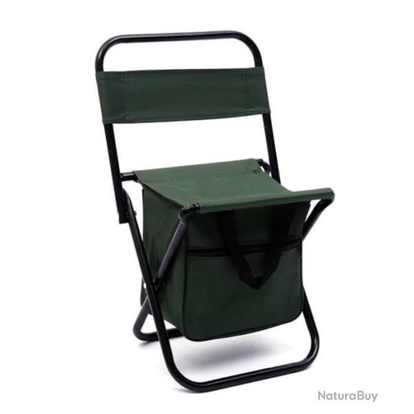 Chaise Pliante Portable avec Sac Isotherme et Dossier - Tabouret de Pche, Camping, et Plage Vert