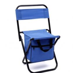 Chaise Pliante Portable avec Sac Isotherme et Dossier - Tabouret de Pêche, Camping, et Plage Bleu