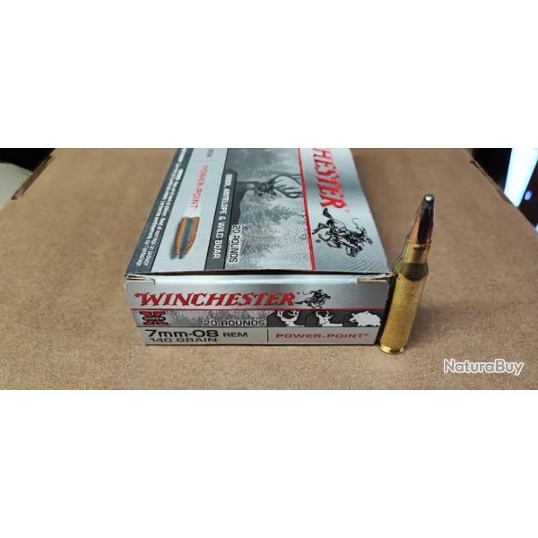 20 MUNITIONS WINCHESTER POWER-POINT - 7MM-08 REM - 140 GR - NEUF