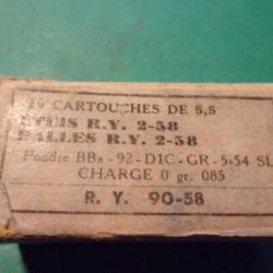 Boite de 50 munition 5,5  ( 22 LR ) Armée Française de 1958, étui laiton balle plomb