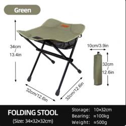 Mini Chaise Pliante Portable Ultralégère Pour Pêche Camping Chasse Vert