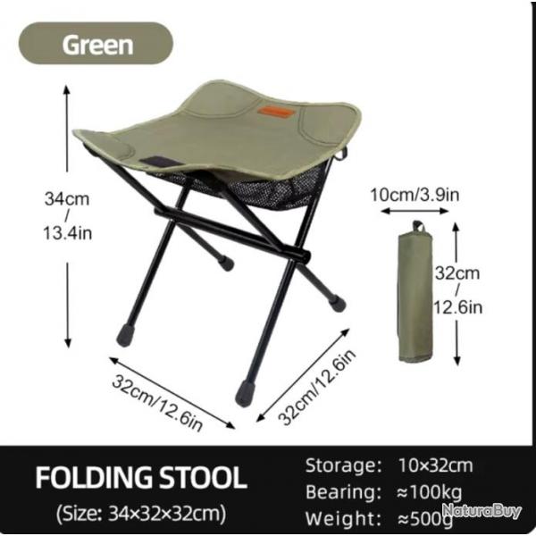 Mini Chaise Pliante Portable Ultralgre Pour Pche Camping Chasse Vert