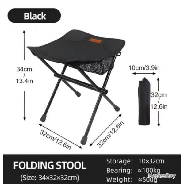 Mini Chaise Pliante Portable Ultralgre Pour Pche Camping Chasse Noir