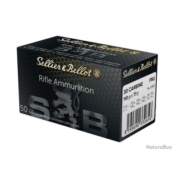 BOITE DE 50 CARTOUCHES SELLIER BELLOT CAL.30CARBINE / 30M1 FMJ 110GRS - CATEGORIE B