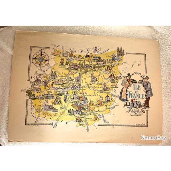 Carte ancienne illustre le de France Jacques LIOZU 1951