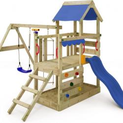 Portique Jeux Enfant Cabane Balançoire Escalade Echelle Toboggan en Bois Jardin