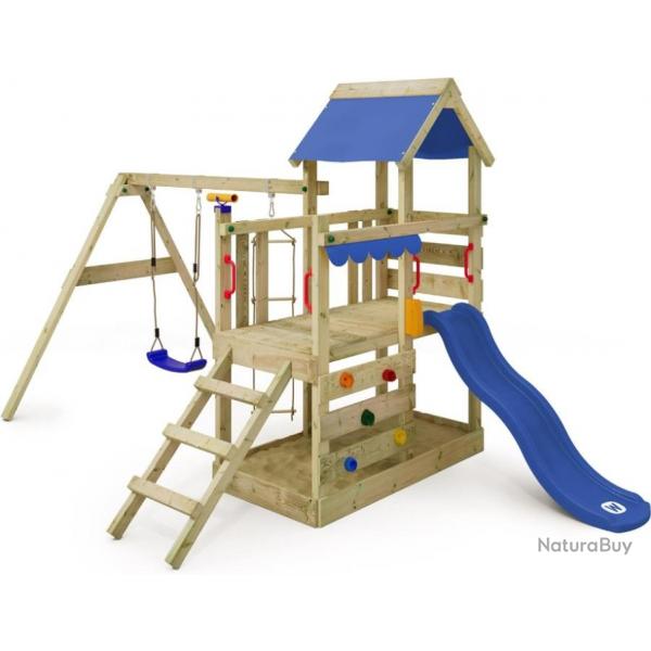 Portique Jeux Enfant Cabane Balanoire Escalade Echelle Toboggan en Bois Jardin