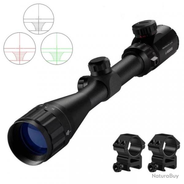 Lunette Tactique 4-16X40 AOEG Colliers 20mm Optique Rglable Rticule Vert Rouge Chasse Tir Airsoft