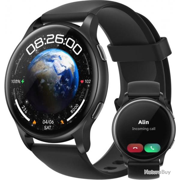 Montre Connecte Bluetooth Ecran 1,27" Frquence Cardiaque 100 Modes Sport tanche IP67 NOIR