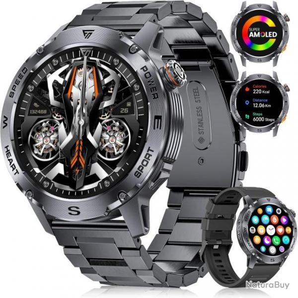 Montre Connecte Bluetooth Ecran 1,43 Pouces Montre Intelligente Etanche IP68 Mode Sportif