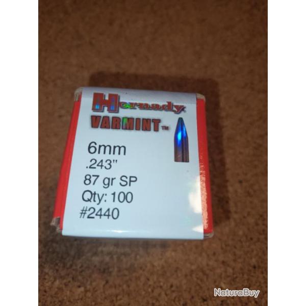 Ogives Hornady 6mm "243" 87Gr SP