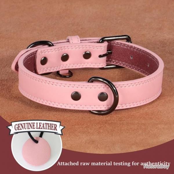 Collier pour chien en cuir rose - LIVRAISON GRATUITE