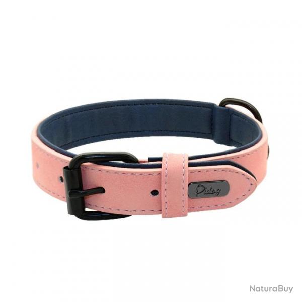 Collier rose en cuir pour chien - LIVRAISON GRATUITE