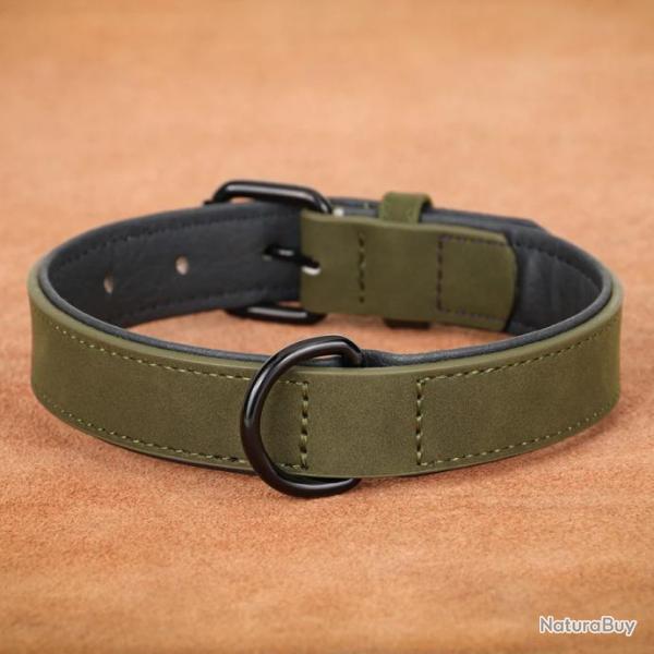 Collier vert fonc en cuir pour chien - LIVRAISON GRATUITE