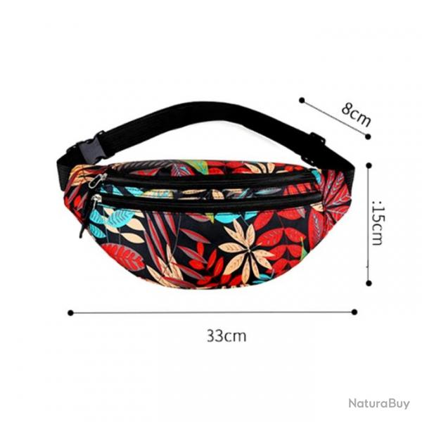 Sac Banane Multipoches Nylon Imprim Florale Femme Impermable Dcontract