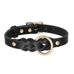 Collier pour chien en cuir noir et doré - LIVRAISON GRATUITE