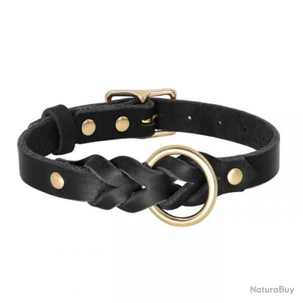 Collier pour chien en cuir noir et dor - LIVRAISON GRATUITE