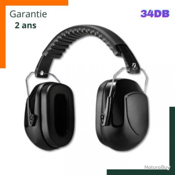 Casque anti bruit SNR 34dB, garantie 2 ans, bandeau en simili cuir doux et confortable