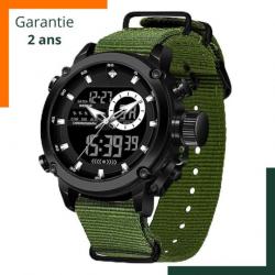 Montre militaire robuste avec boîtier en résine, lunette unidirectionnelle et verre minéral