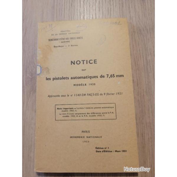 Notice sur les pistolets automatiques de 7.65 mm modle 1935 (S et A)