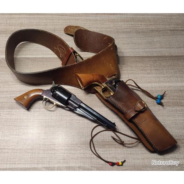 Ceinturon western et holster buscadero en cuir trs pais pour rvolver Colt Navy et Remington 1858