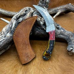 Couteau Karambit Lame Acier DAMAS 256couches manche en bois d'Olivier FabricationArtisanal Réf K30