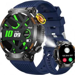 Montre Intelligente Militaire Multifonctionnelle avec 110 Modes Sportifs Suivi Santé Appels Bleu