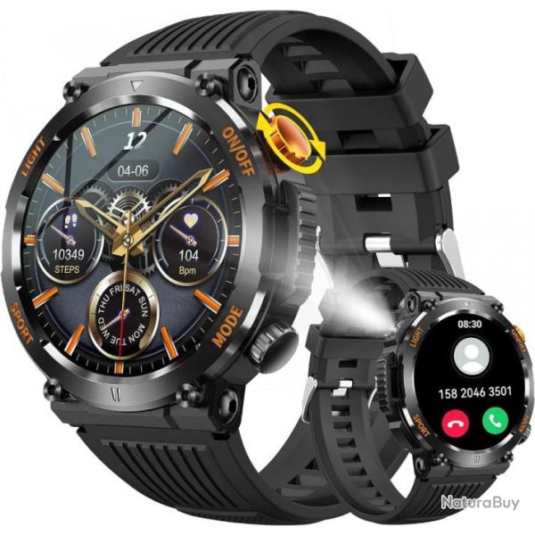 Montre Intelligente Militaire Multifonctionnelle avec 110 Modes Sportifs Suivi Sant Appels Noir