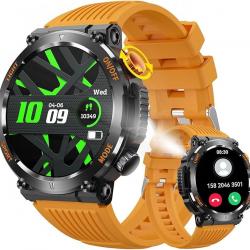 Montre Intelligente Militaire Multifonctionnelle avec 110 Modes Sportifs Suivi Santé Appels Orange