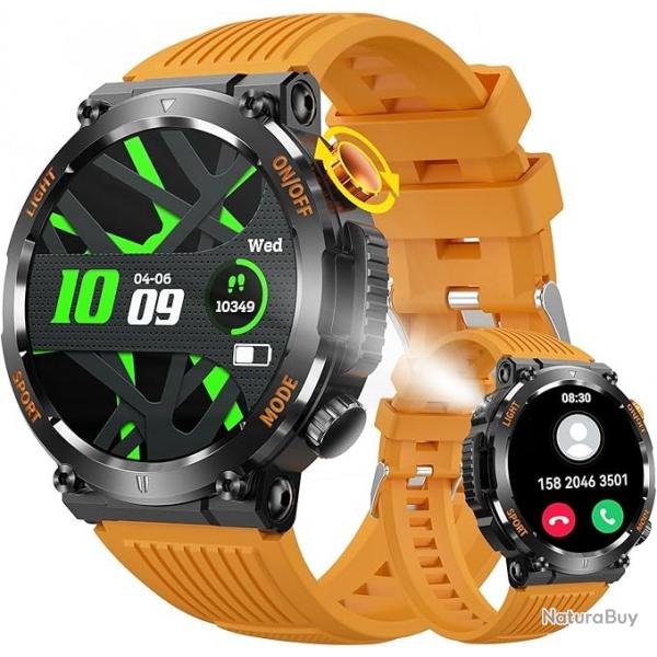 Montre Intelligente Militaire Multifonctionnelle avec 110 Modes Sportifs Suivi Sant Appels Orange