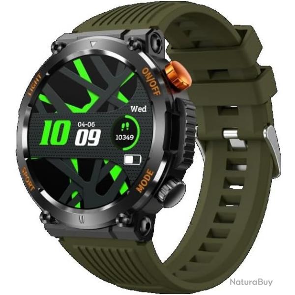 Montre Intelligente Militaire Multifonctionnelle avec 110 Modes Sportifs Suivi Sant Appels Vert