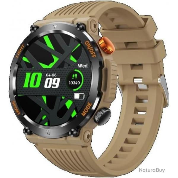 Montre Intelligente Militaire Multifonctionnelle avec 110 Modes Sportifs Suivi Sant Appels Kaki