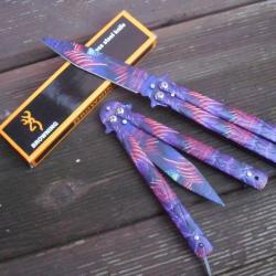 Couteau Papillon Balisong Coloré 22,5 Cm Lame Acier Sport Combat