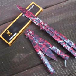 Couteau Papillon Balisong Spider Man 22,5 Cm Lame Acier Coloré Sport Combat